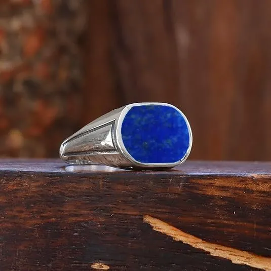 Natural Mens Lapis Lazuli Ring 925 Sterling Silver Lapis Lazuli Mens Ring Handmade Gemstone Rings Gift For Him Promise Ring for men