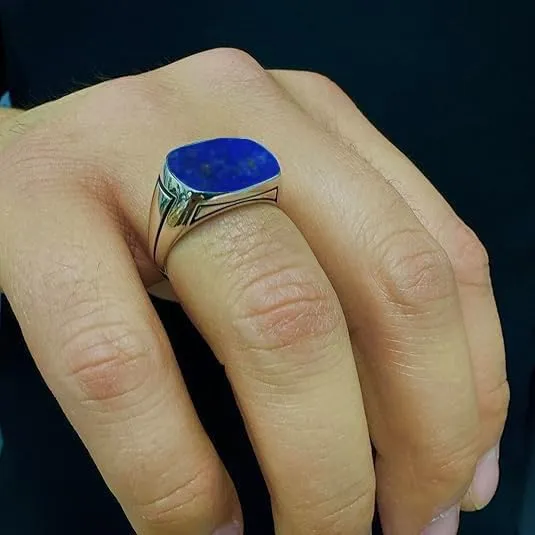 Natural Mens Lapis Lazuli Ring 925 Sterling Silver Lapis Lazuli Mens Ring Handmade Gemstone Rings Gift For Him Promise Ring for men