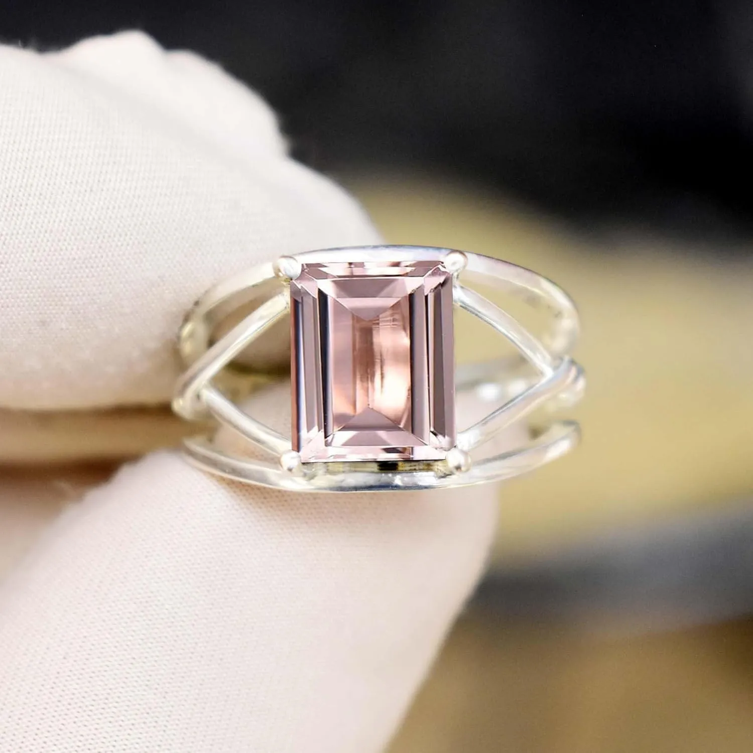 Natural Morganite Ring Unique Designing Band Ring For Women Proposal Gift For Any Occasions Gemstone Morganite Ring 925 Sterling Silver Handmade Birthstone Jewelry