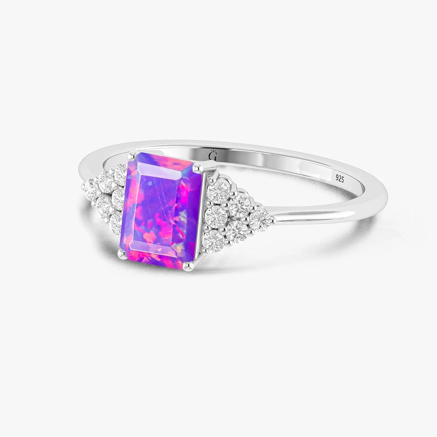Natural Opal 925 Sterling Silver Designer Ring for Womens 7x5MM OCTAGON Stone Rings in Yellow Gold Plated Ruby, Multi Gemstones Jewelry Gift for Her (Engagement, Anniversary, Promise Rings)