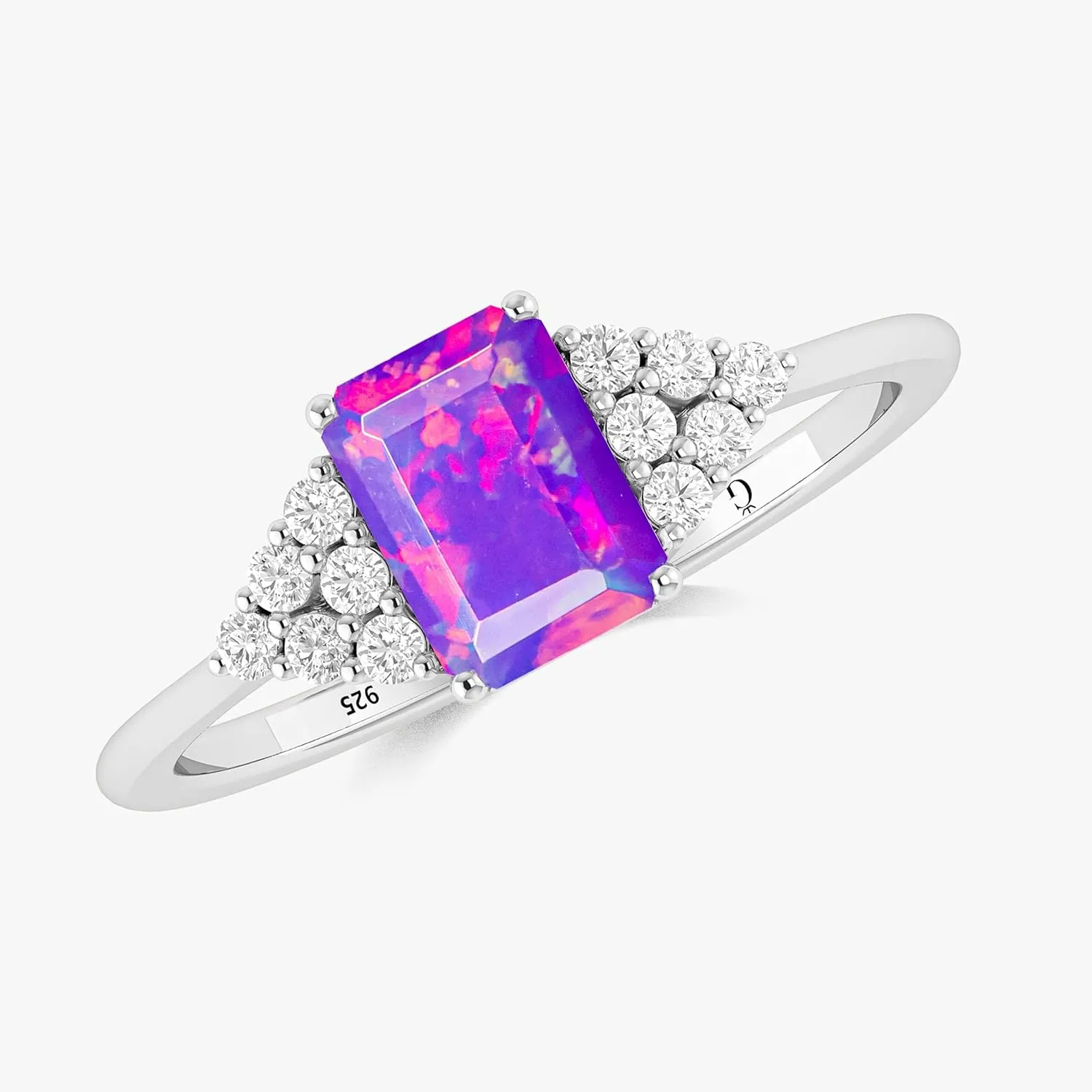Natural Opal 925 Sterling Silver Designer Ring for Womens 7x5MM OCTAGON Stone Rings in Yellow Gold Plated Ruby, Multi Gemstones Jewelry Gift for Her (Engagement, Anniversary, Promise Rings)