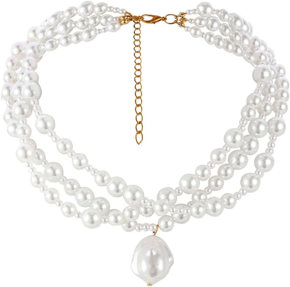 Nicute Pearl Classic Necklaces Layered Necklace Chain Crystal Necklace Choker Fashion Choker Necklace Jewelry for Women (D)