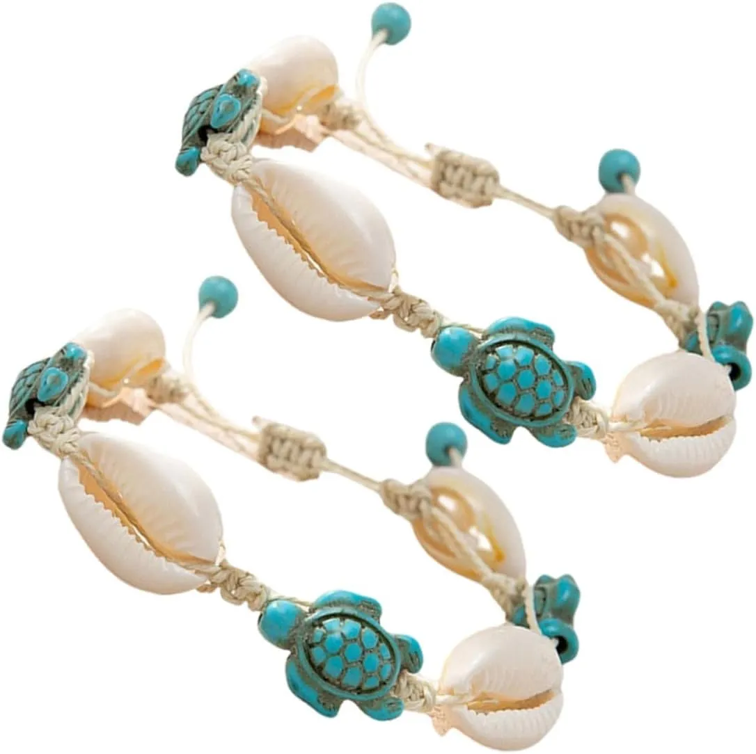 NOLITOY 2Pcs Beach Bracelets and Anklet Turtle Shell Jewelry for Summer Vacation Ocean Inspired Foot Accessories Sea Themed Design for Women