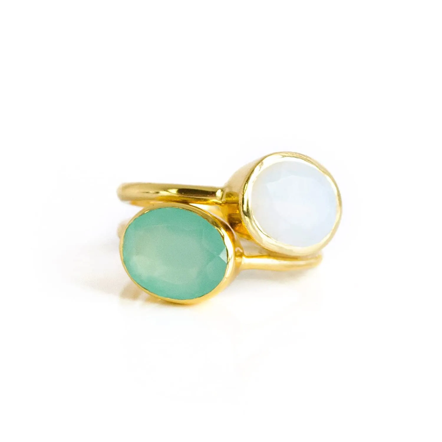 Opalite and Aqua Chalcedony oval ring combo, Stacking ring set, October Birthstone ring and March stone rings set [cOMB]