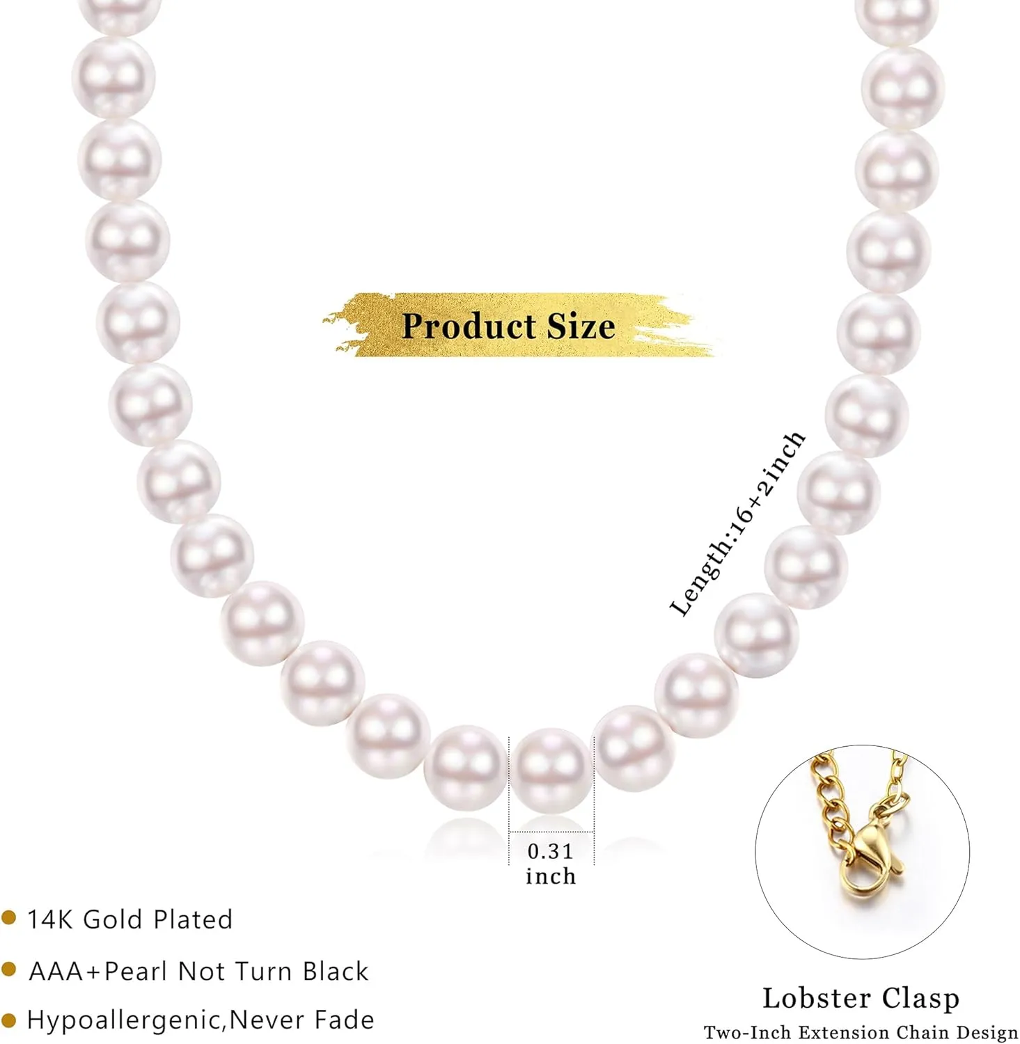 ORAZIO Pearl Necklaces for Women 14K Gold Plated Layered Pearls Choker Necklace Dainty Freshwater Pearl Pendant Necklace Gold Necklace with Pearl Jewelry Gift for Women