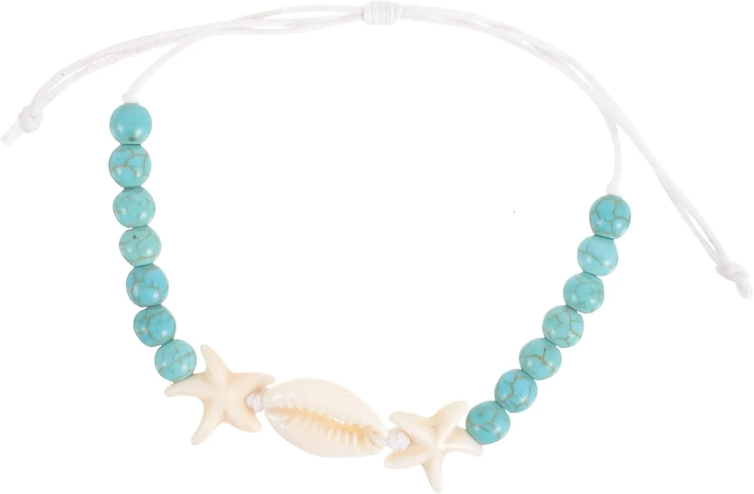 PartyKindom Handmade Shell Pendant Bracelet Braid Wristband for Women Silver Adjustable Fashion Jewelry