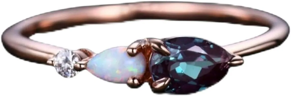 Pear Cut Alexandrite Women Ring Bridal Diamond Promise Ring Colorchanging Gemstone Ring Fire Opal Stacking Ring Rose Gold Bridal Gift Jewelry