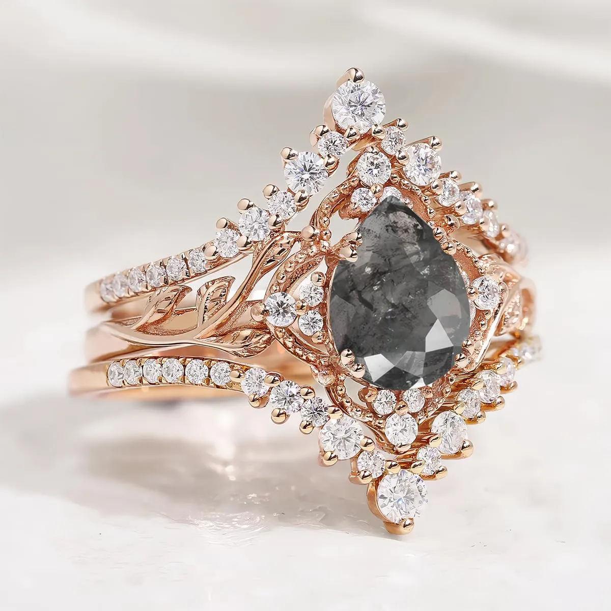 Pear Shape Gemstone Engagement Rings for Women 10K 14K 18K White Yellow Rose Gold Gemstone Wedding Ring Set Bridal Set 3pcs Leaf V Shaped Wedding Band Anniversary Promise Rings