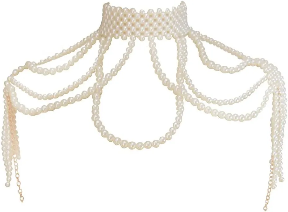 Pearl Body Chain Shoulder Necklace with Tassel - Fashion Shoulder Necklaces Bikini Bra Chain Body Jewelry for Women