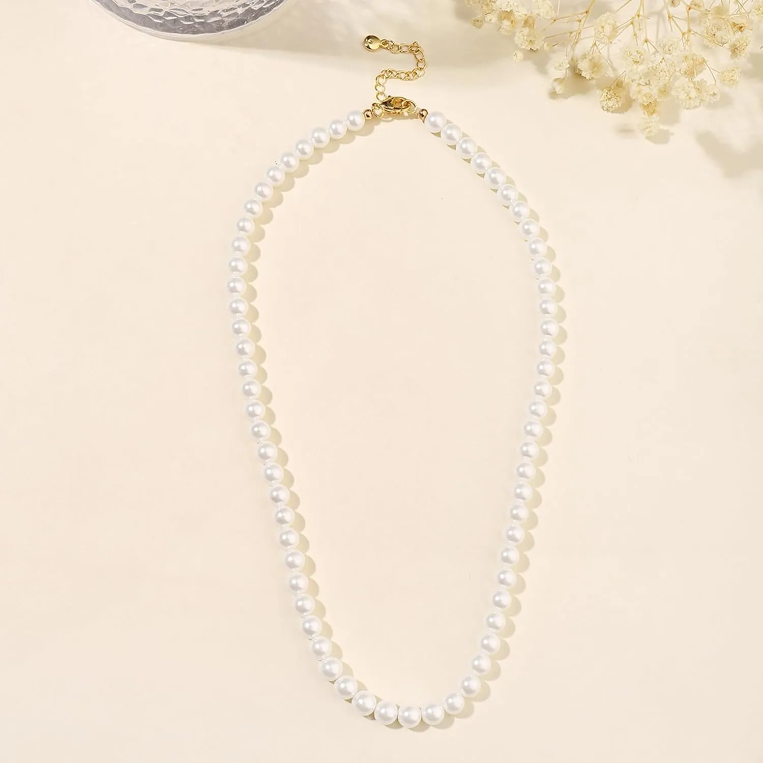 Pearl Choker Necklaces for Women Trendy Adjustable 6mm 18K Gold Plated Simulated Dainty Gold Pearl Strand Necklace Pearl Jewelry Graduation Birthday Mothers Day Gifts