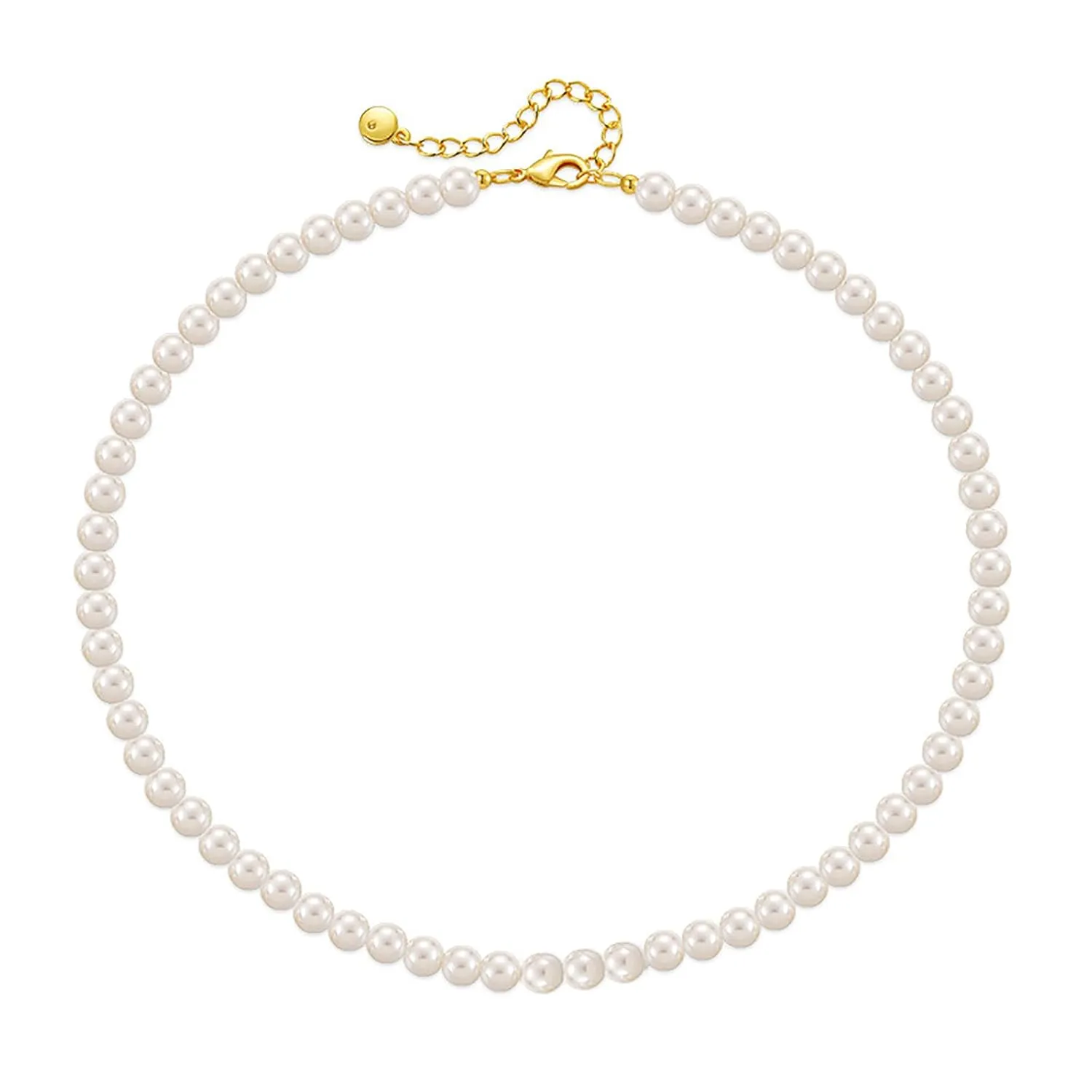 Pearl Choker Necklaces for Women Trendy Adjustable 6mm 18K Gold Plated Simulated Dainty Gold Pearl Strand Necklace Pearl Jewelry Graduation Birthday Mothers Day Gifts