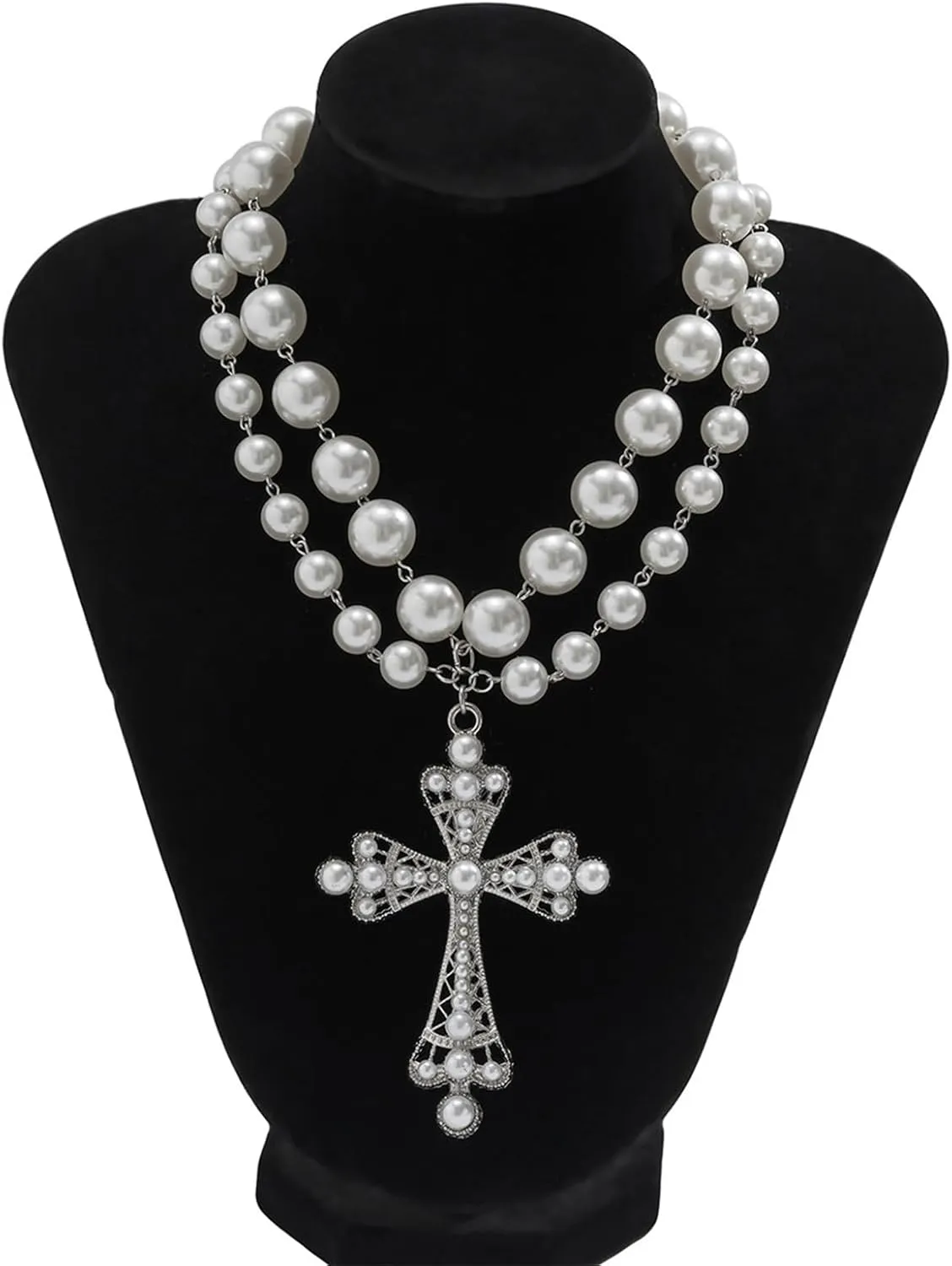 Pearl Cross Necklace Big Cross Pendants Necklaces for Women Chunky Pearl Necklace Gothic Cross Necklace Punk Vintage Cross Jewelry Women