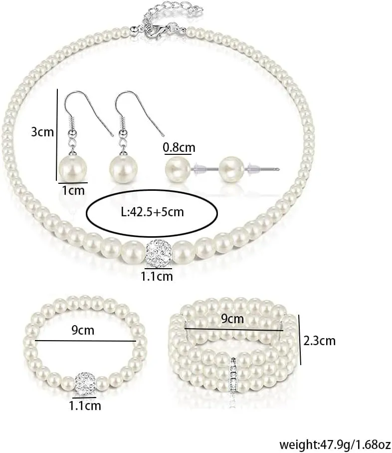 Pearl Necklace and Earring Set Pearl Wedding Jewelry Set for Women Chunky Pearls Choker Necklaces Stud Earrings Bride Bridesmaid Wedding Jewelry Gifts