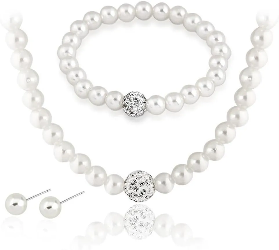 Pearl Necklace and Earring Set Pearl Wedding Jewelry Set for Women Chunky Pearls Choker Necklaces Stud Earrings Bride Bridesmaid Wedding Jewelry Gifts