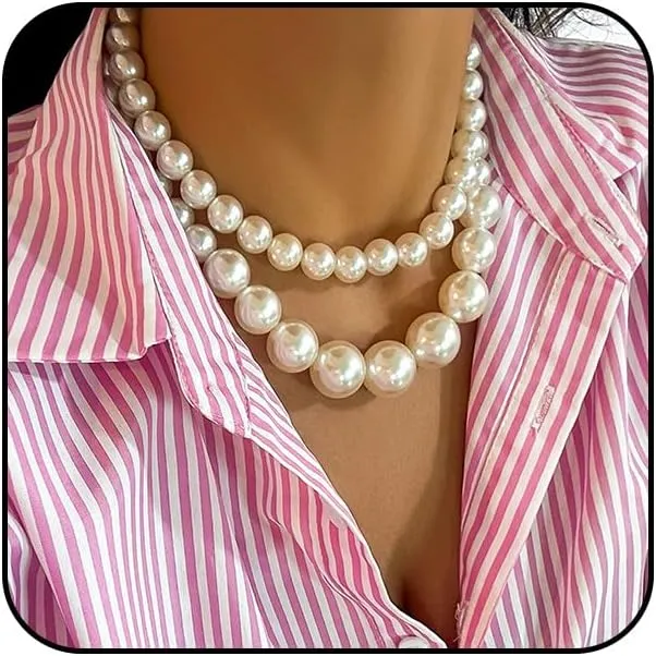 Pearl Necklace for Women Chunky Pearl Necklace Big Pearl Choker Necklaces Statement Pearl Necklace Wedding Party Jewelry