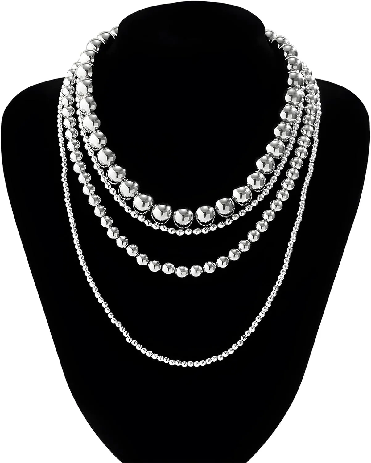 Pearl Necklace for Women Multi Strand Beaded Bib Necklace Chunky Pearl Statement Necklace Costume Jewelry Pearl Necklace and Earring Set