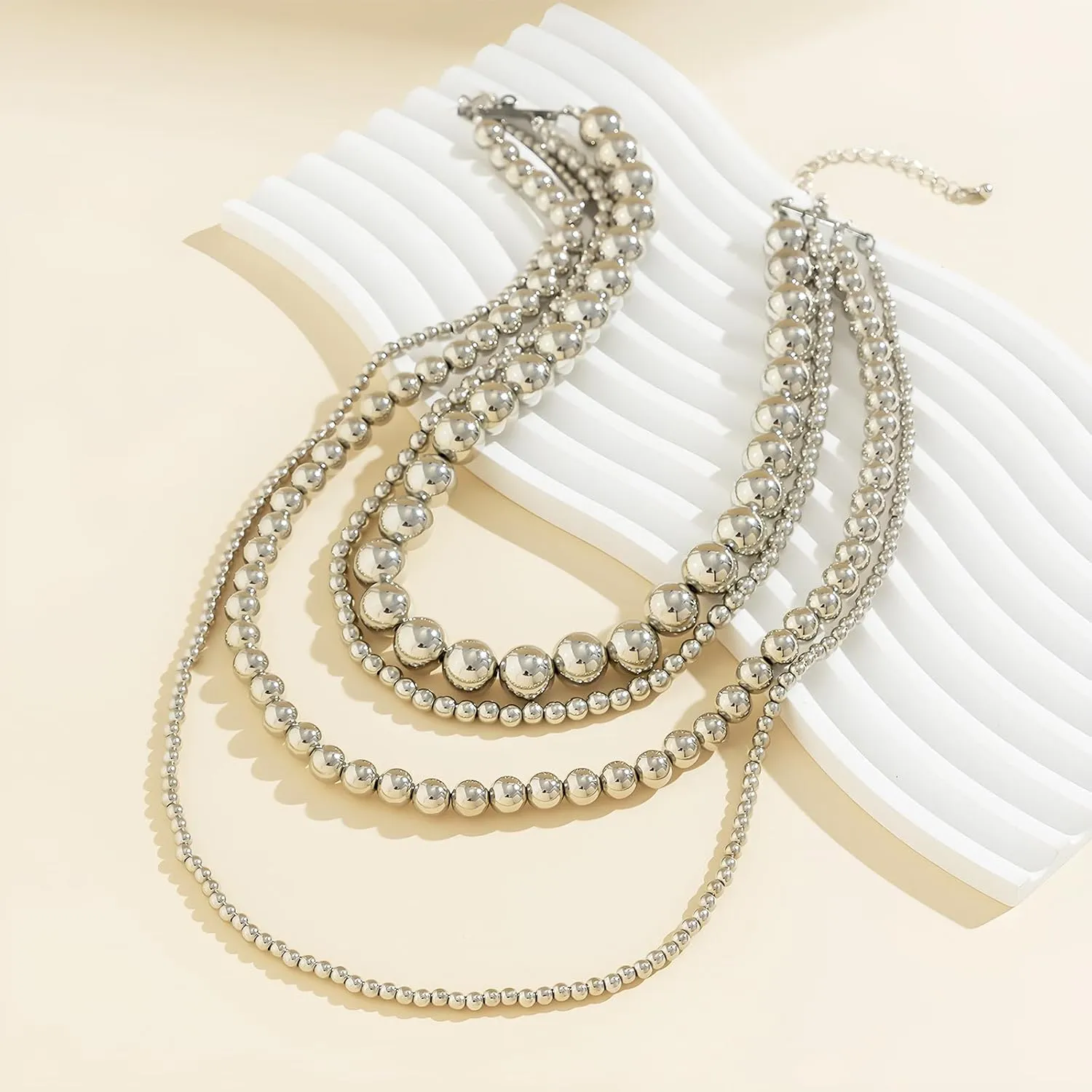 Pearl Necklace for Women Multi Strand Beaded Bib Necklace Chunky Pearl Statement Necklace Costume Jewelry Pearl Necklace and Earring Set