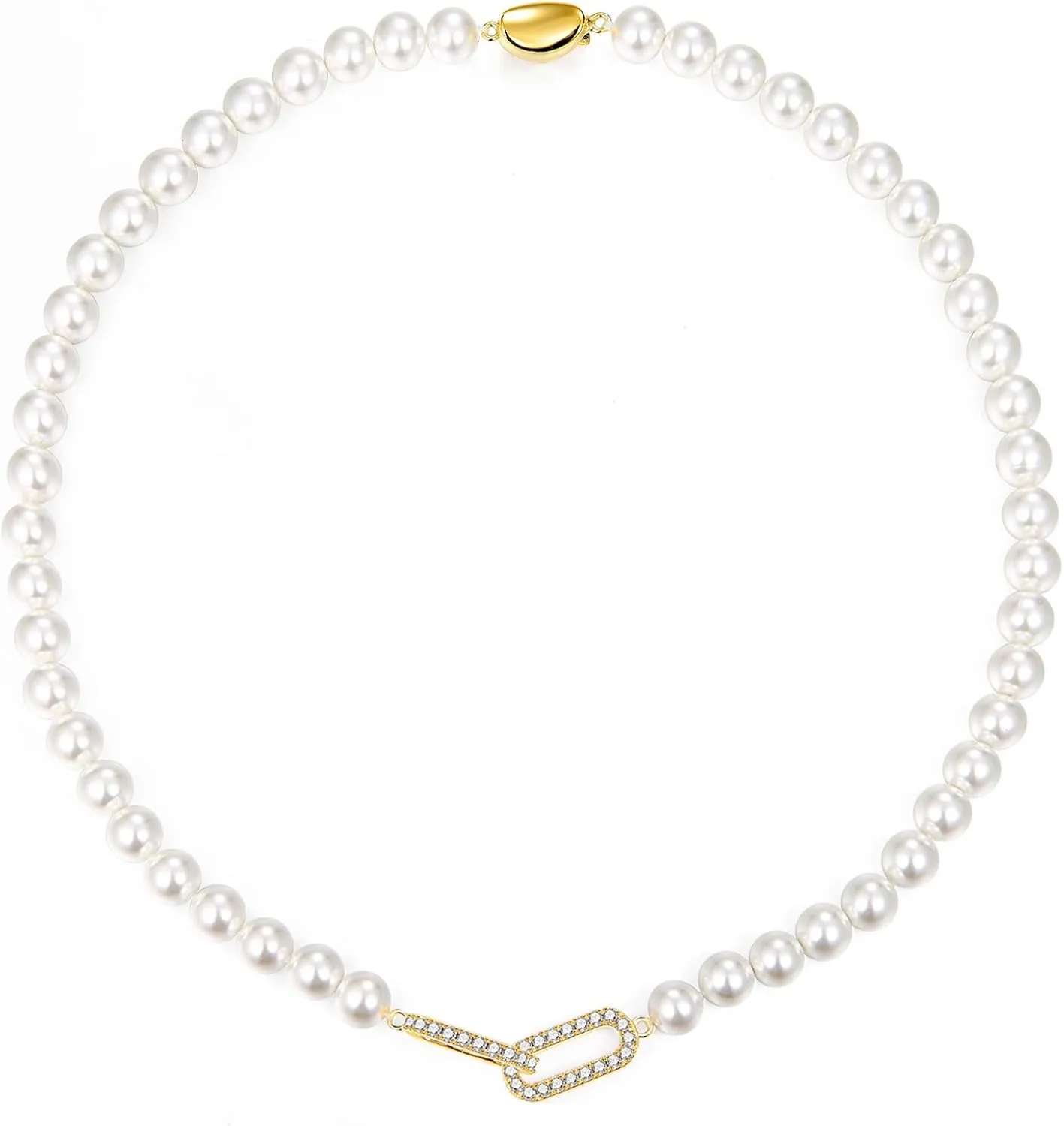 Pearl Necklaces for Women 14K Gold Plated Simulated White Pearl Necklace Strand with Preserved Rose Box