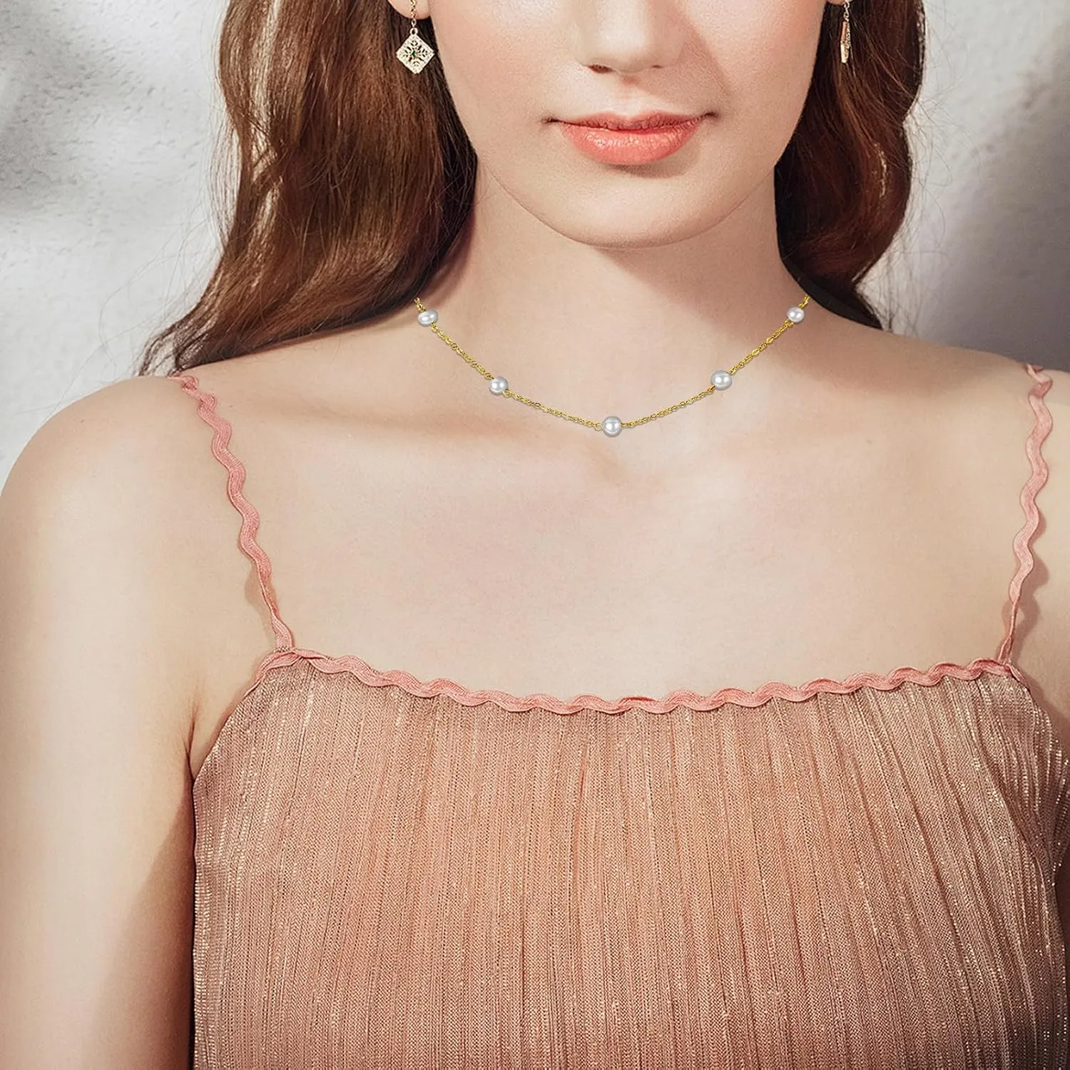 Pearl Necklaces for Women 6MM Dainty Round Pearl Choker Wedding Delicate Jewelry for Women Simple Bridesmaid Mothers' Day Jewelry Gifts