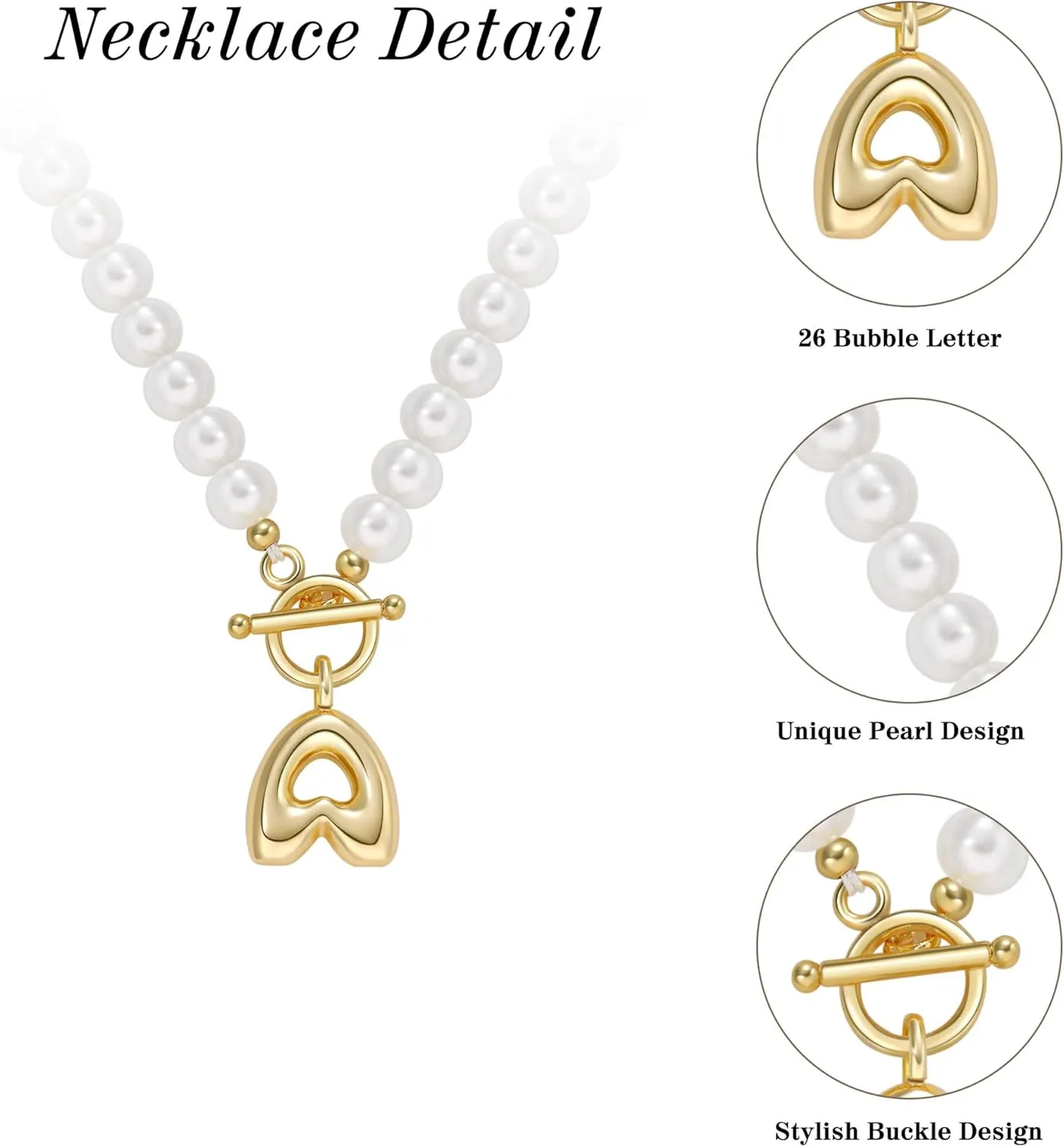Pearl Necklaces for Women, Bubble A-Z Initial Necklace Gold Dainty Pearl Choker Necklace Anniversary Birthday Graduation Gifts for Her Teen Stocking Stufffers Christmas Jewelry