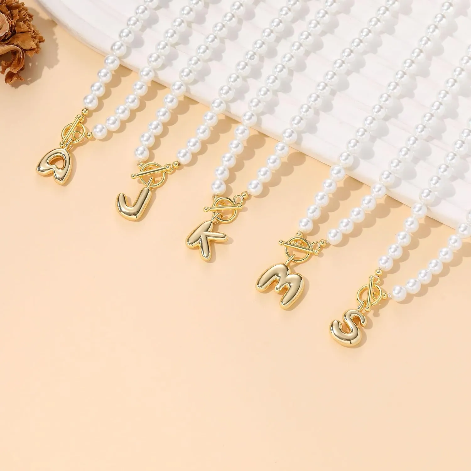 Pearl Necklaces for Women, Bubble A-Z Initial Necklace Gold Dainty Pearl Choker Necklace Anniversary Birthday Graduation Gifts for Her Teen Stocking Stufffers Christmas Jewelry