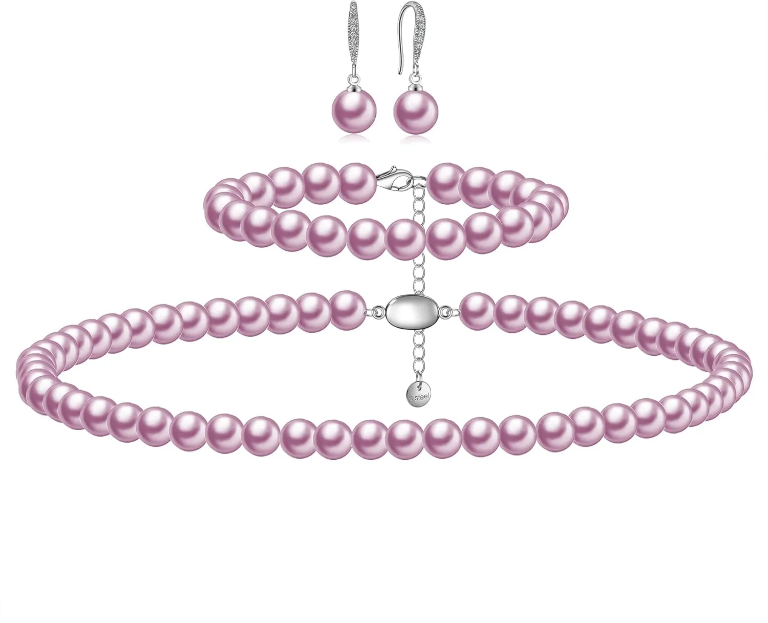 Pearl Necklaces for Women Men - 8mm Round Pearl Jewelry Set Includes White Pearls Bracelet and Earrings Girlfriend Her Mothers Day Gifts for Mom Women Wedding Birthday Anniversary Christmas Gifts