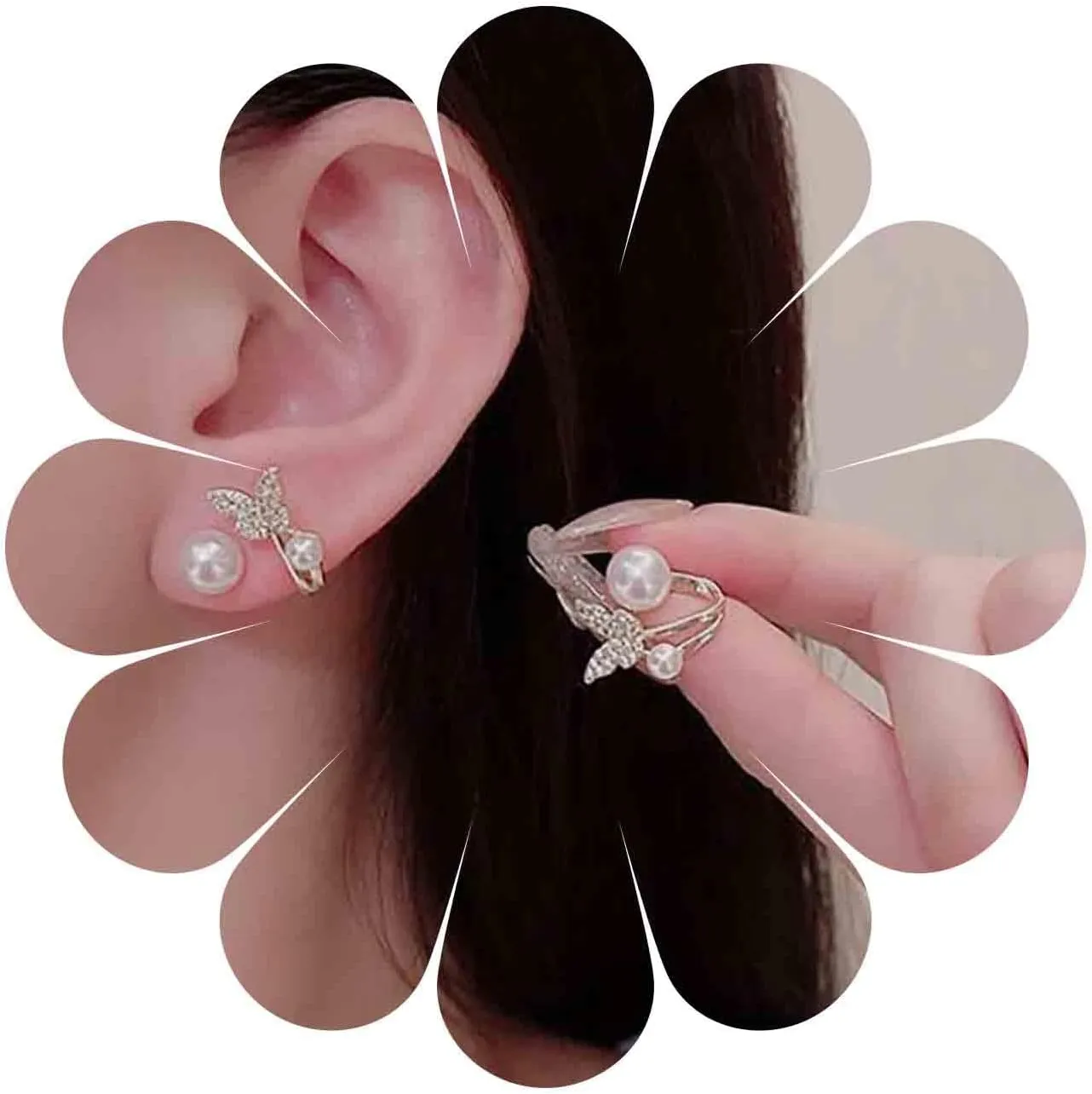 Pearl Rhinestone Butterfly Ear Jacket Earrings Gold Butterfly Pearl Stud Earrings Crystal Butterfly Ear Climber Earrings Cz Butterfly Front Back Earrings Jewelry for Women