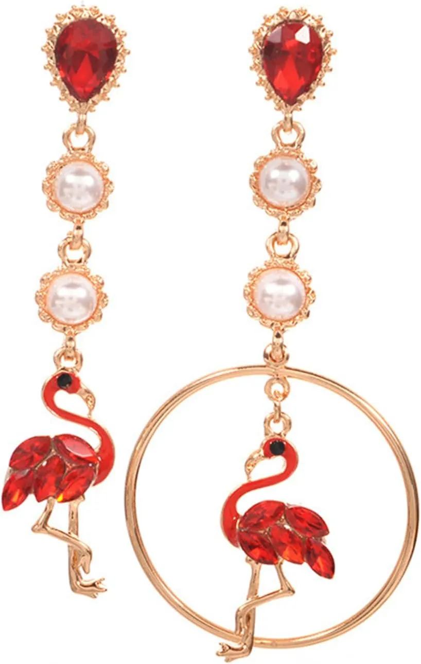 Pink Flamingo Tassel Earrings for Women Boho Creative Exaggerated Hollow Animal Bird Silk Threader Fringe Dangle Drop Earrings for Summer Hawaiian Holiday Jewelry Gifts