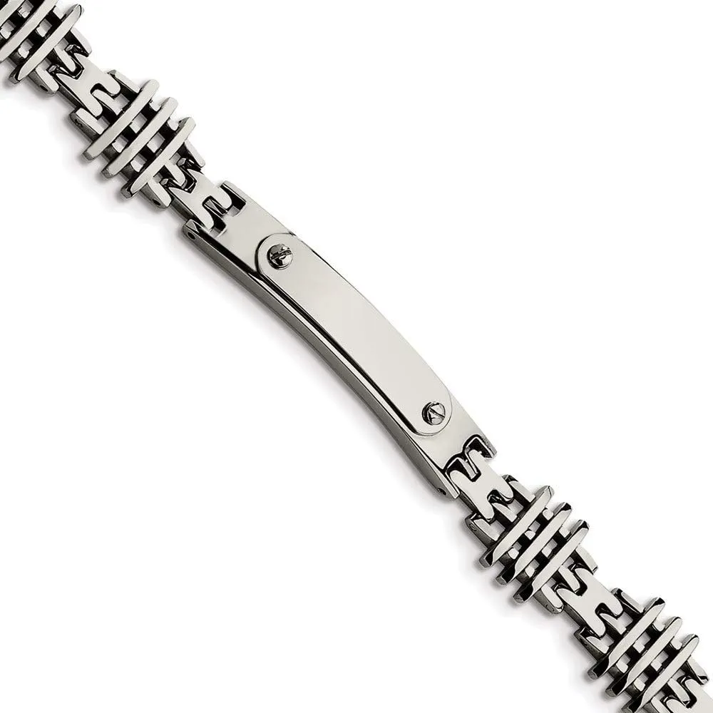 Polished Engravable Personalized Custom Stainless Steel Polished ID Bracelet For Men Length 8.5 inches Width 11 mm
