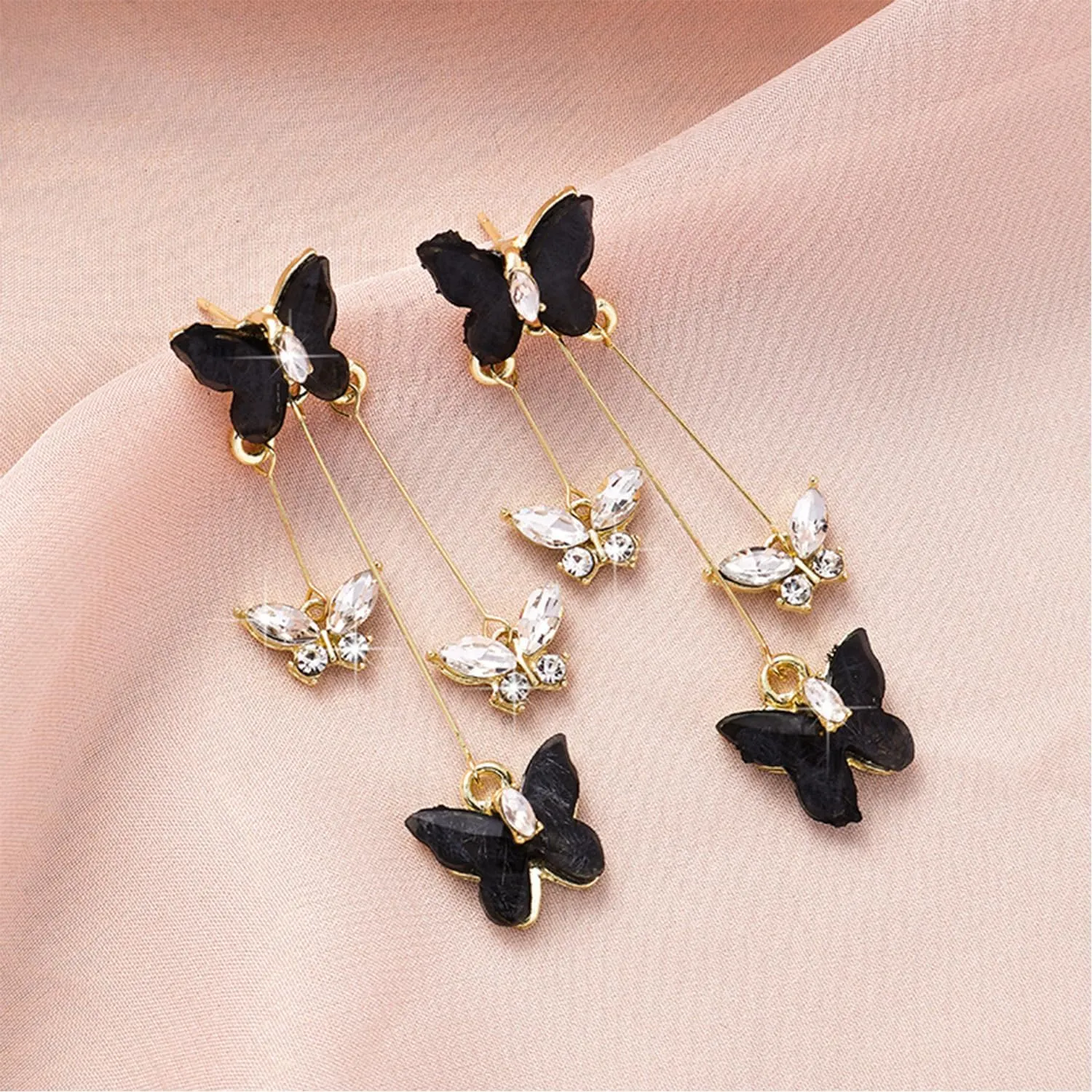 Purple Butterfly Tassel Style Zircon Earrings for Women Crystal Rhinestone Drop Earrings Long Butterfly Dangle Earrings Wedding Jewelry for Women