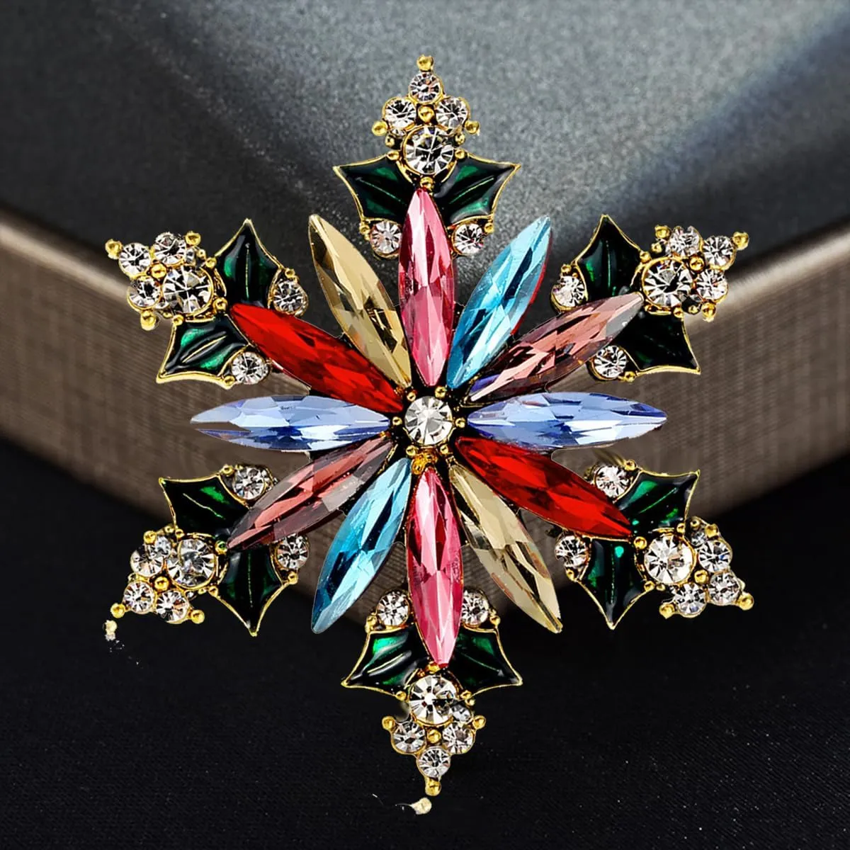 Rhinestone Flower Brooch Pin for Women Red Black Purple Flower Brooch Hat Christmas Brooch Jewelry