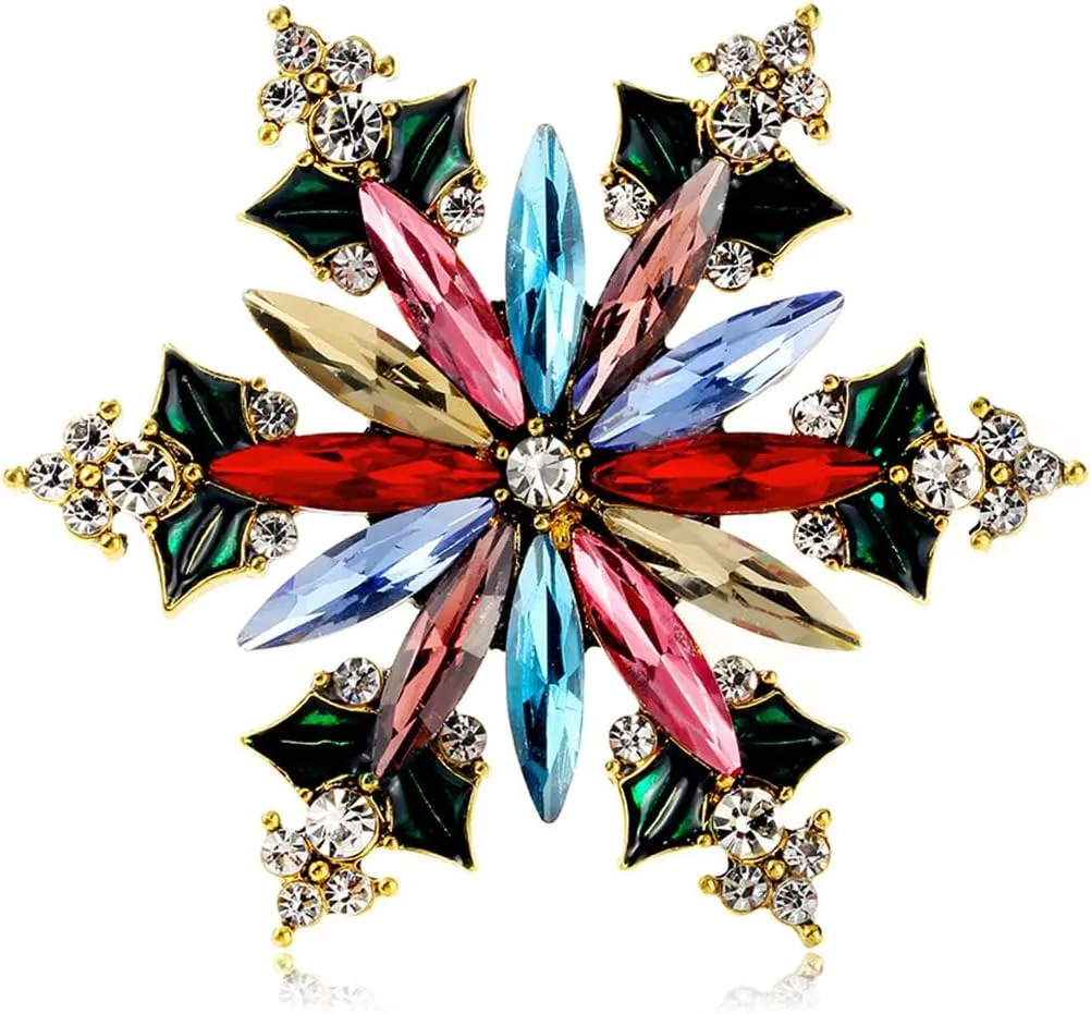 Rhinestone Flower Brooch Pin for Women Red Black Purple Flower Brooch Hat Christmas Brooch Jewelry