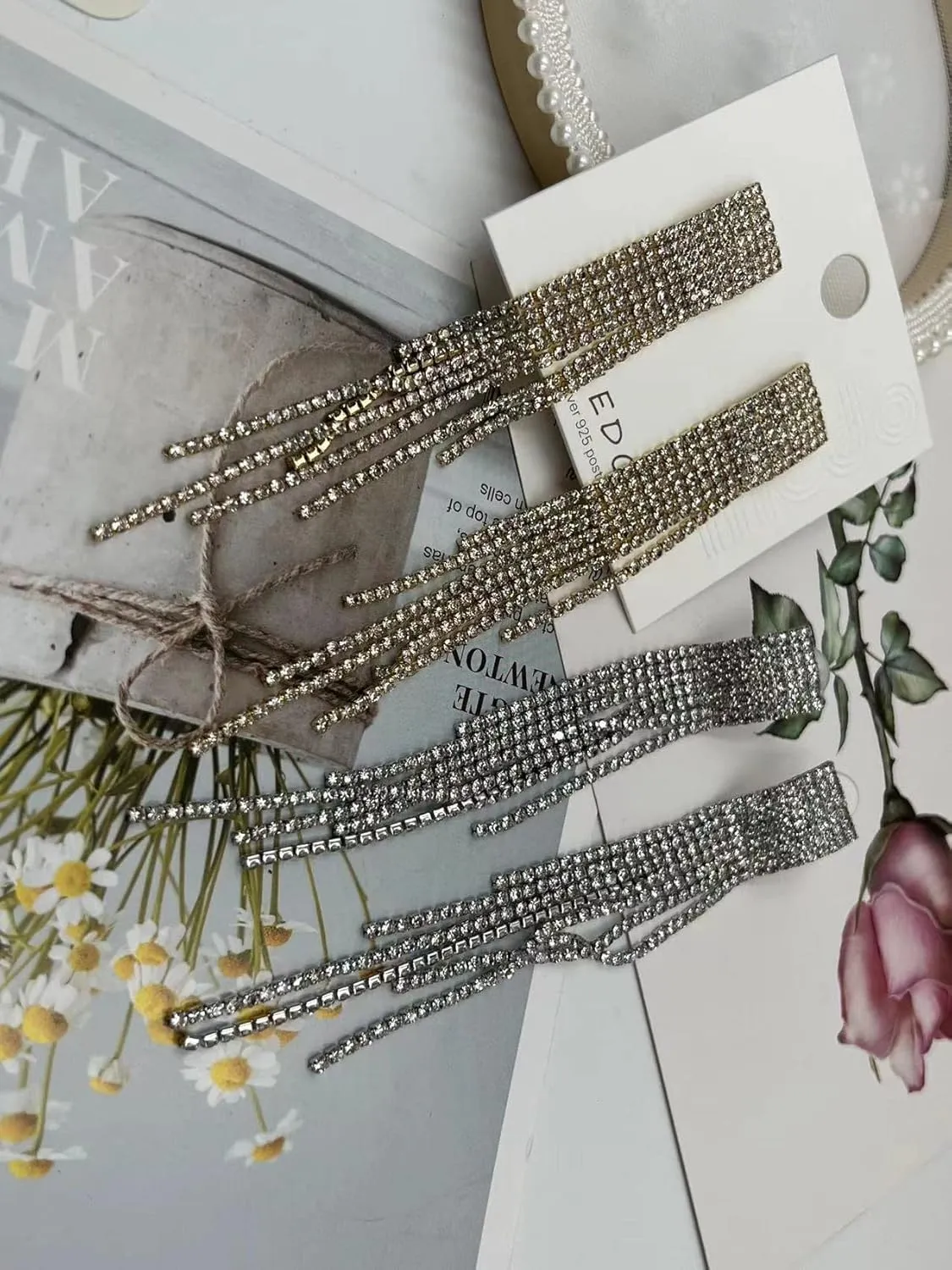 Rhinestone Long Tassel Earrings for Women Gold Silver Prom Earrings Crystal Chandelier Fringe Dangle Drop Earring Bridal Wedding Prom Dresses Jewelry 2025