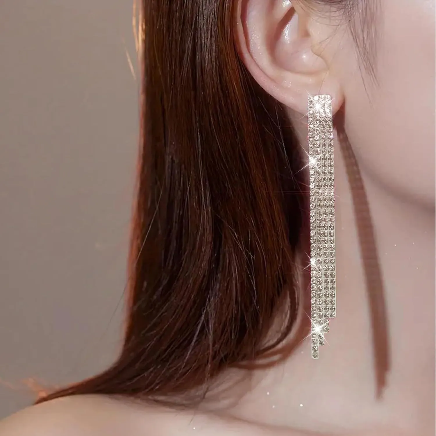 Rhinestone Tassel Earrings for Women Sparkly Long Tassel Earrings Prom Earrings Bling Crystal Chandelier Earrings Wedding Party Prom Dress Outfit Jewerly Gifts