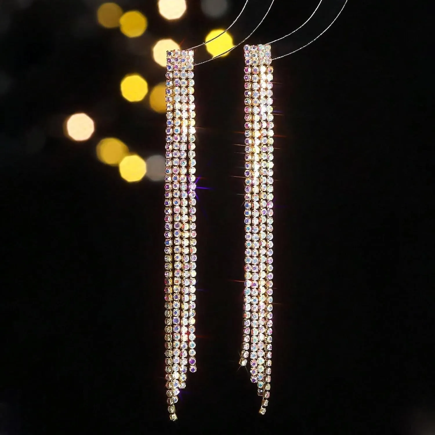 Rhinestone Tassel Earrings for Women Sparkly Long Tassel Earrings Prom Earrings Bling Crystal Chandelier Earrings Wedding Party Prom Dress Outfit Jewerly Gifts