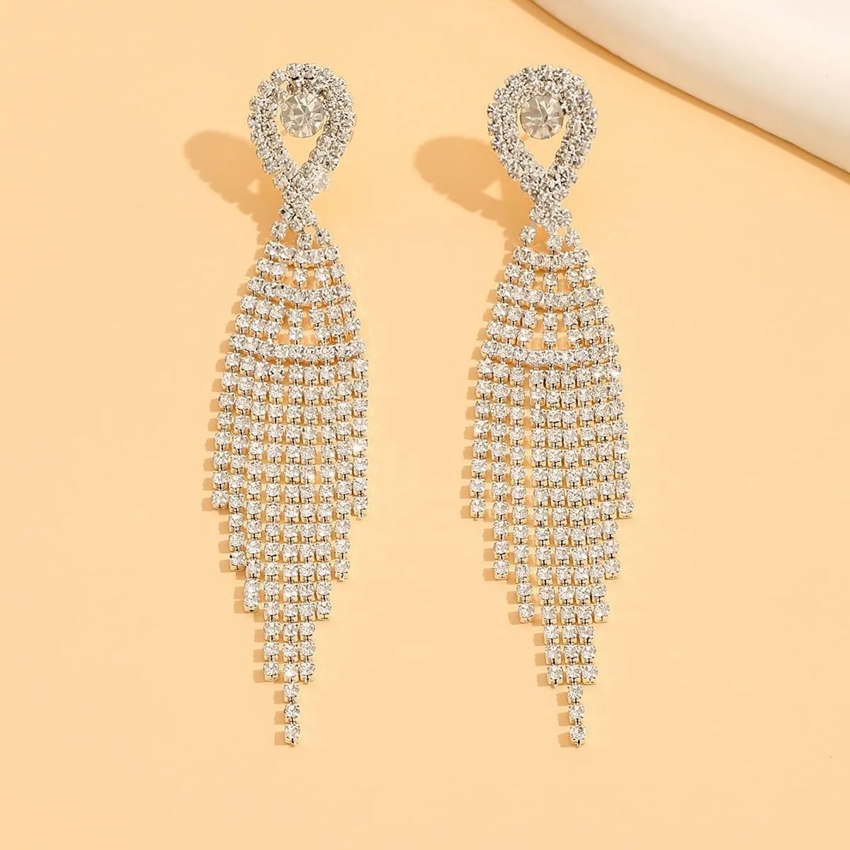 Rhinestone Tassel Earrings for Women Sparkly Prom Dangle Earrings Long Chandelier Bling Crystal Drop Statement Earrings Wedding Party Prom Dress Jewerly Gifts