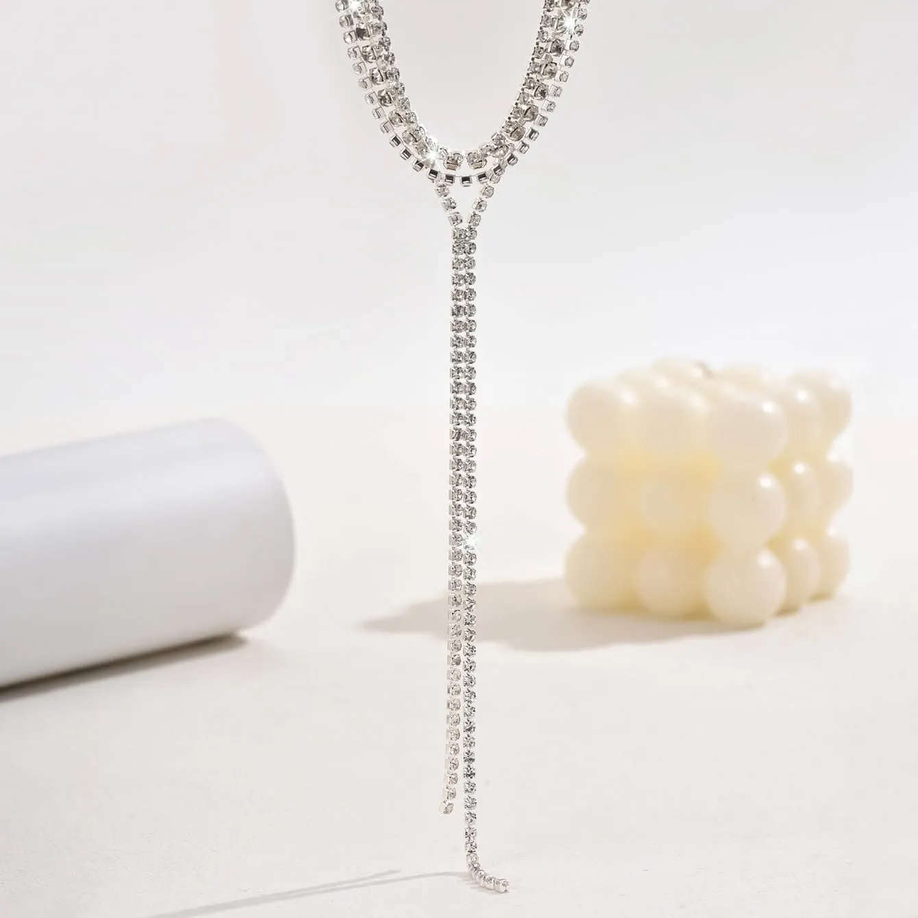 Ronglry Rhinestone Choker Necklace for Women Silver Diamond Choker Necklaces for Women Sparkly Crystal Rhinestone Necklace for Women Silver Chokers for Women Party Prom Wedding Jewelry Accessories