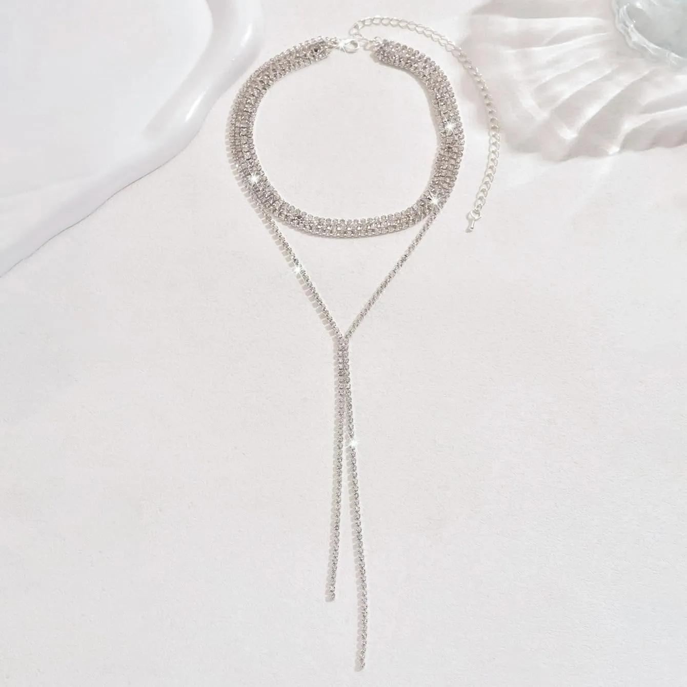 Ronglry Rhinestone Choker Necklace for Women Silver Diamond Choker Necklaces for Women Sparkly Crystal Rhinestone Necklace for Women Silver Chokers for Women Party Prom Wedding Jewelry Accessories