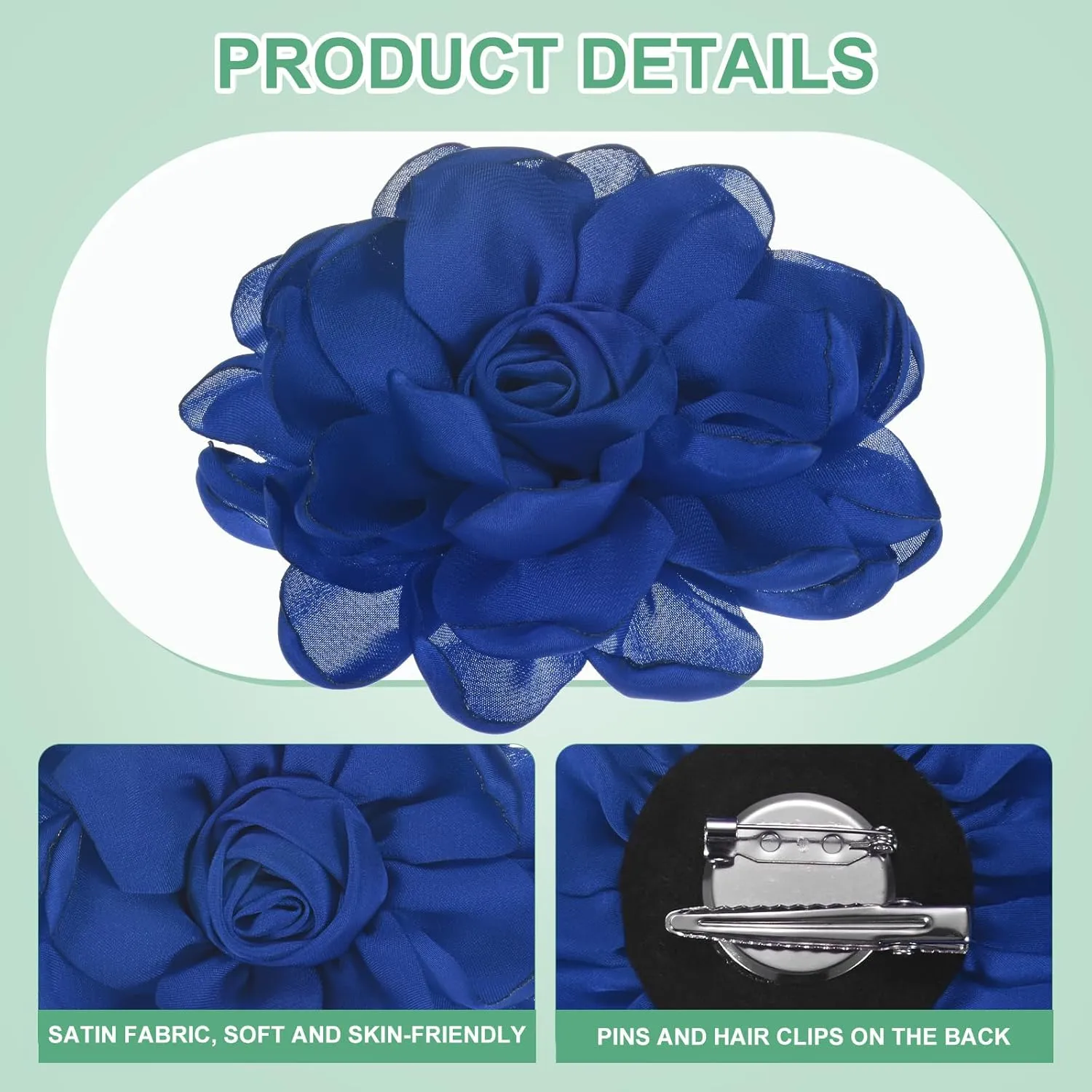 Rose Flower Brooches and Pins for Women, Lapel Pins Dainty Satin Fabric Big Camellia Hair Flowers Clips for Wedding/Parties/Clothes