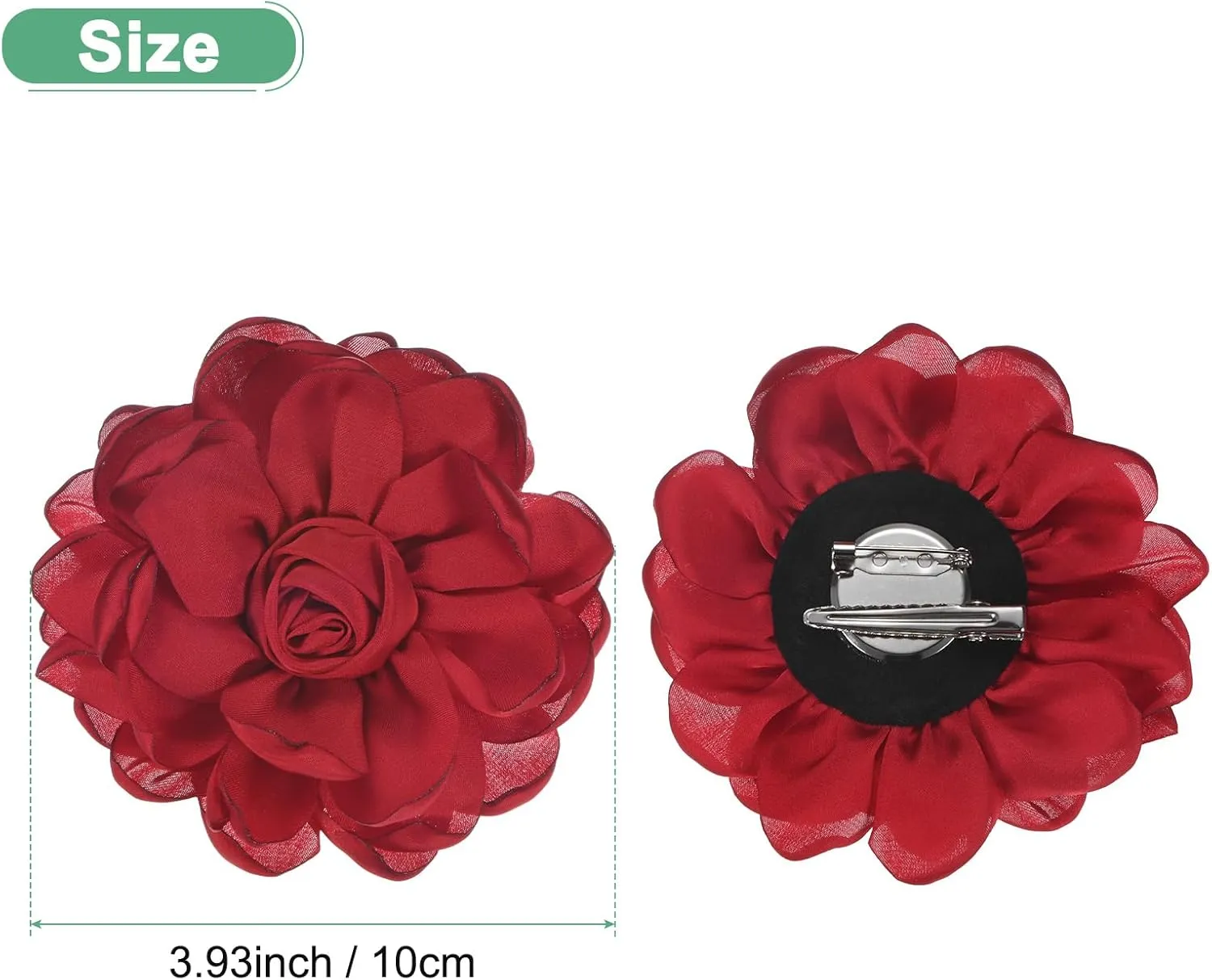 Rose Flower Brooches and Pins for Women, Lapel Pins Dainty Satin Fabric Big Camellia Hair Flowers Clips for Wedding/Parties/Clothes/Jewelry