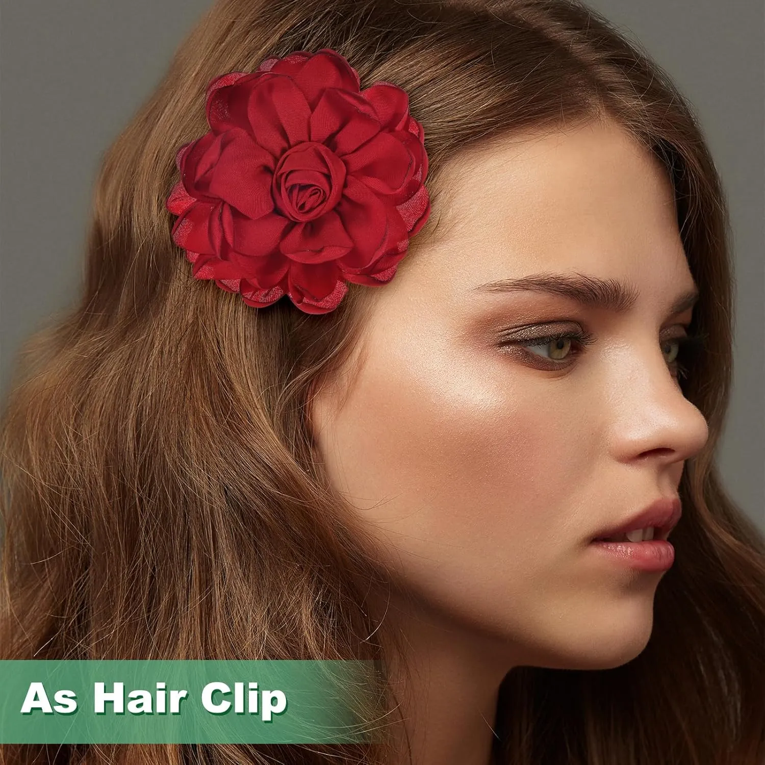 Rose Flower Brooches and Pins for Women, Lapel Pins Dainty Satin Fabric Big Camellia Hair Flowers Clips for Wedding/Parties/Clothes/Jewelry