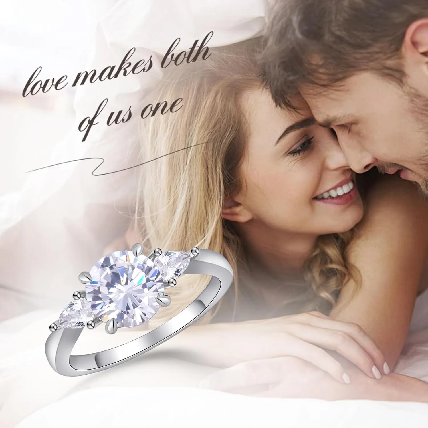 Round/Flower Moissanite Engagement Rings for Women,Engagement Promise Ring in 925 Sterling Silver with 18K White Gold Plated,D Color VVS1 Moissanite Wedding Rings 1.5/2/3CT