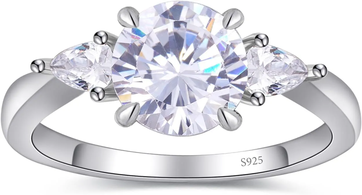 Round/Flower Moissanite Engagement Rings for Women,Engagement Promise Ring in 925 Sterling Silver with 18K White Gold Plated,D Color VVS1 Moissanite Wedding Rings 1.5/2/3CT