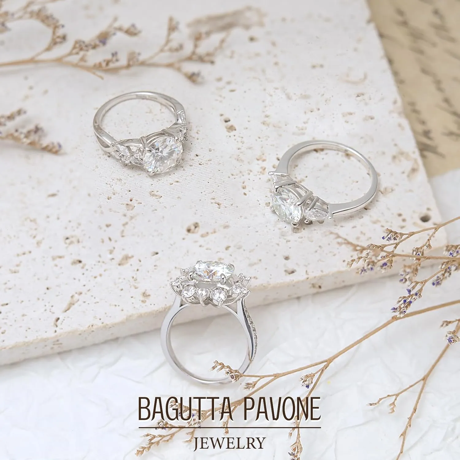 Round/Flower Moissanite Engagement Rings for Women,Engagement Promise Ring in 925 Sterling Silver with 18K White Gold Plated,D Color VVS1 Moissanite Wedding Rings 1.5/2/3CT