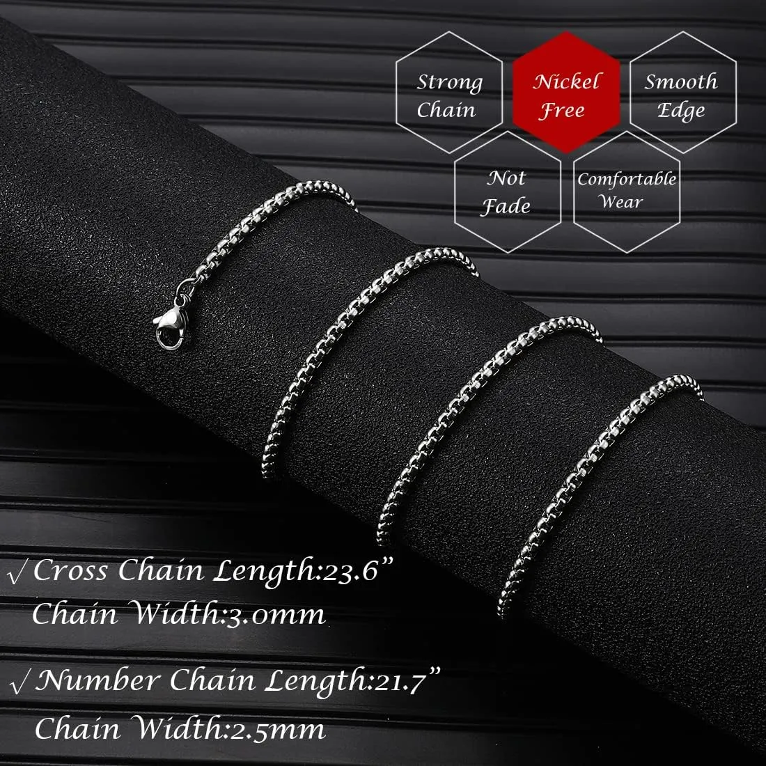 RWQIAN 2PCS Baseball Necklace for Boys Baseball Number Pendant Necklace Stainless Steel Mens Baseball Cross and Number Chain Set,I CAN DO ALL THINGS Strength Bible Verse Cross Necklace Sport Jewelry