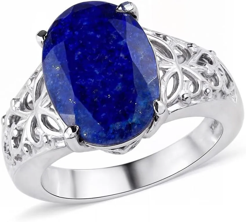 Shop LC Blue Lapis Lazuli Ring - Birthstone Rings for Women in Stainless Steel - Statement Promise Gemstone Jewelry Birthday Gifts for Her