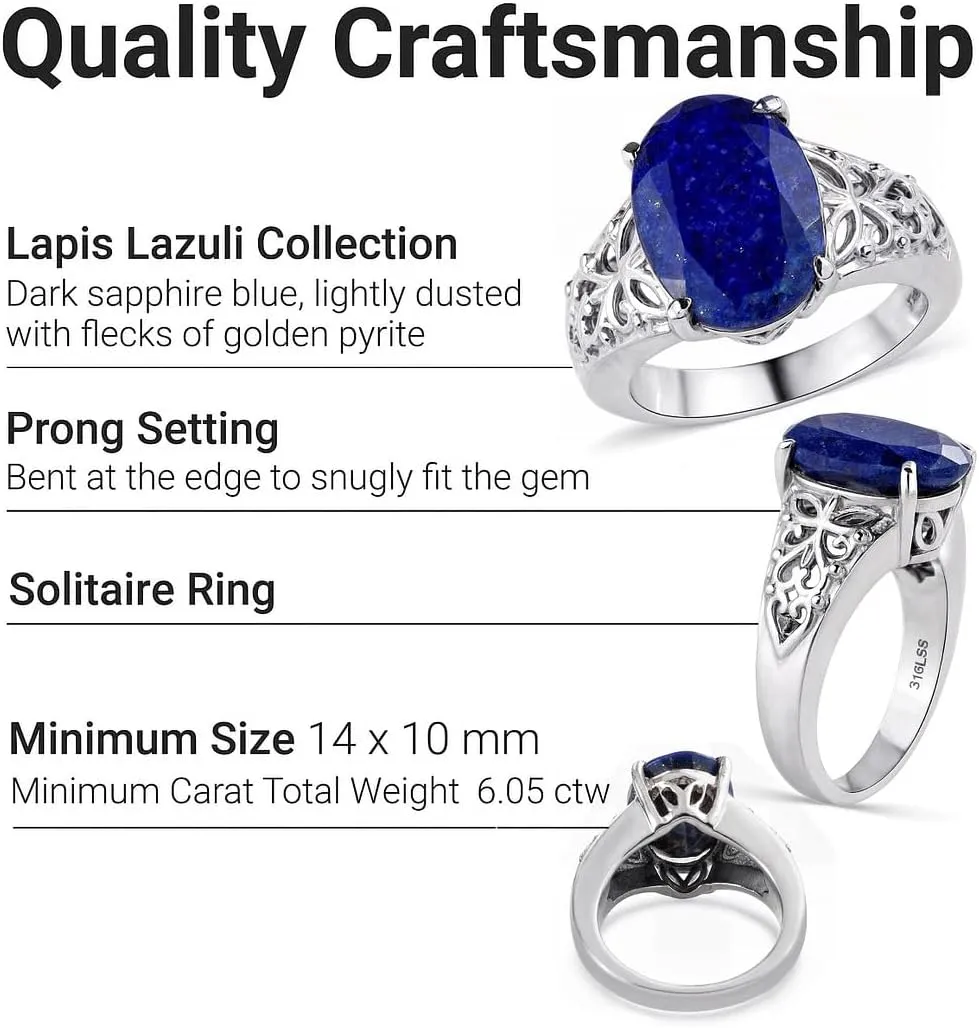 Shop LC Blue Lapis Lazuli Ring - Birthstone Rings for Women in Stainless Steel - Statement Promise Gemstone Jewelry Birthday Gifts for Her