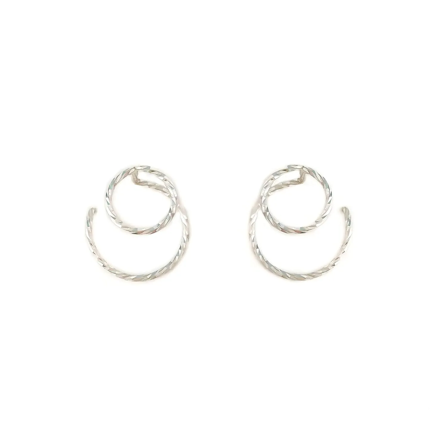 Silver Ear Jacket Earrings - Front Back Earrings - Sterling Silver Earrings - Circle Ear Jackets - Handmade Diamond Cut Wire Earrings