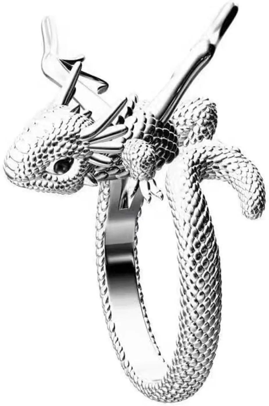 Silver Flying Dragon Statement Plaid Thumb Rings with Open Knuckle Adjustable Dainty Stackable Finger Rings