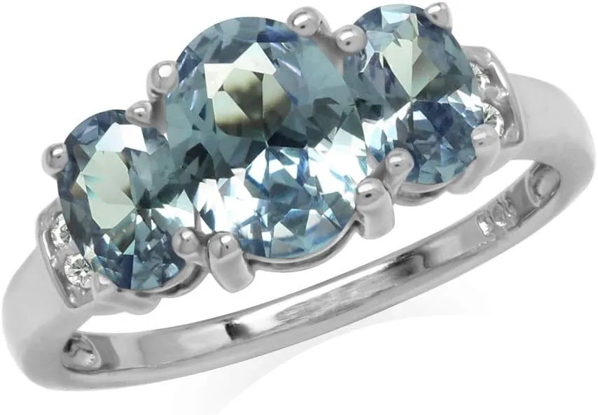 Silvershake 3-Stone Oval Shape Birthstone Gemstone White Gold Plated or Yellow Gold Plated 925 Sterling Silver Classic Statement Ring Jewelry for Women